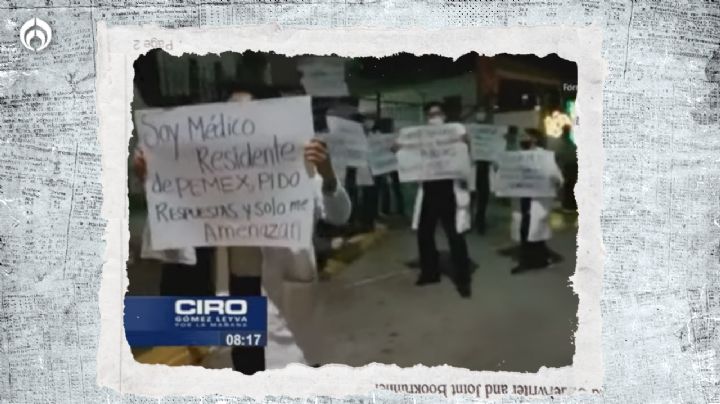 Médicos de Pemex protestan afuera de la mañanera de AMLO en Tabasco; exigen mejoras laborales