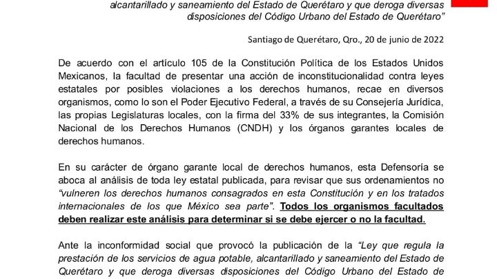 Ley de Aguas no violenta derechos humanos: Defensoría de Derechos Humanos