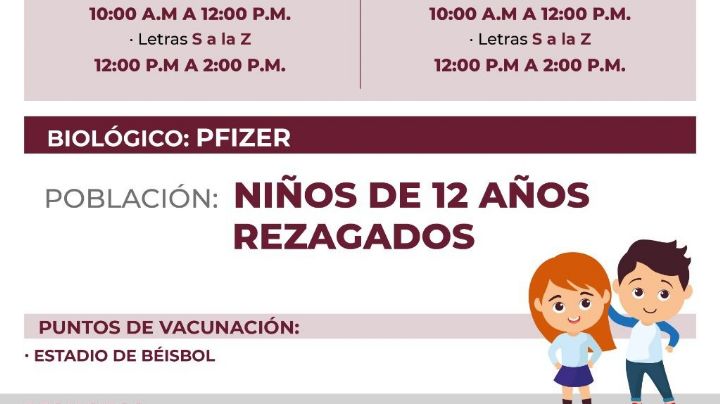 Inicia jornada de vacunación para niños de 7 y 8 años