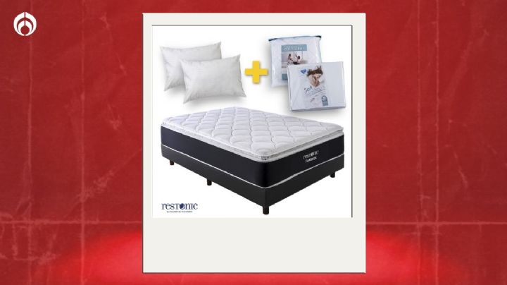 Sears remata este colchón king size antiacaros de Restonic con box, almohadas y sábanas de regalo