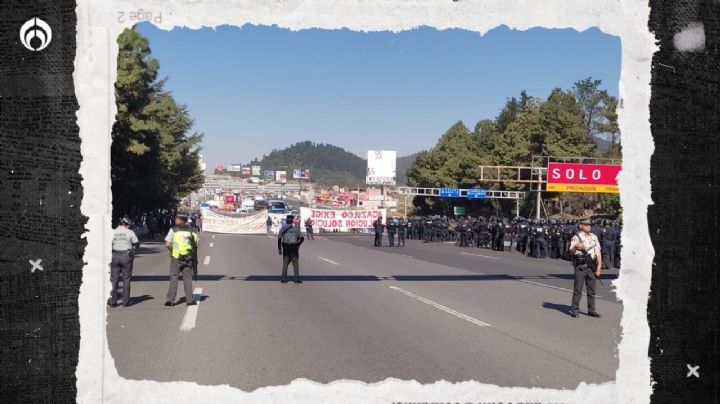 Trifulca en la México-Toluca: manifestantes cierran vía y riñen con policías (VIDEO)