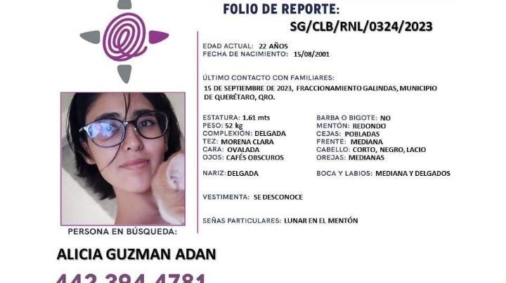 Desaparición de joven universitaria de Querétaro no representa 'riesgos' confirma Fiscalía