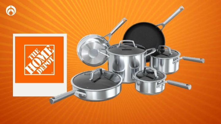 La batería de cocina Ninja de acero inoxidable pulido que no se despostilla y Home Depot remata