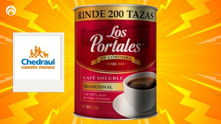 Chedraui hace descuentote al café soluble Los Portales de 400 g, que rinde hasta 200 tazas