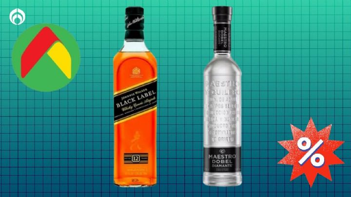 Bodega Aurrera remata COMBO de whisky Johnnie Walker Black y tequila Maestro Dobel Diamante