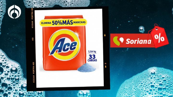 Soriana remata el detergente Ace, el arranca manchas que rinde hasta 33 cargas