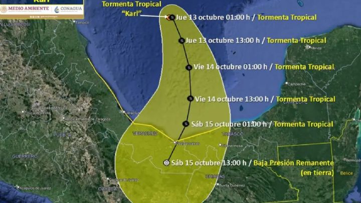 Tormenta Tropical ‘Karl’: podría impactar en costas de Veracruz y Tabasco