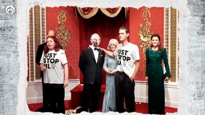 (VIDEO) 'Pastelazos' al Rey Carlos III: activistas arrojan tartas a figura de cera en Londres