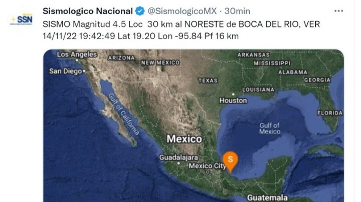 (Actualización) Sismo de 4.5 sacude Veracruz y Boca del Río