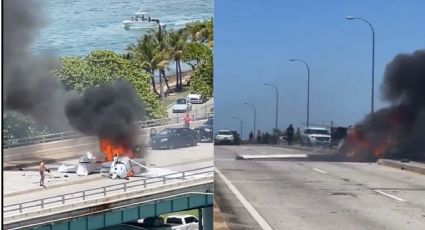 (VIDEOS) Una avioneta cayó sobre un puente en Miami y aplastó un coche