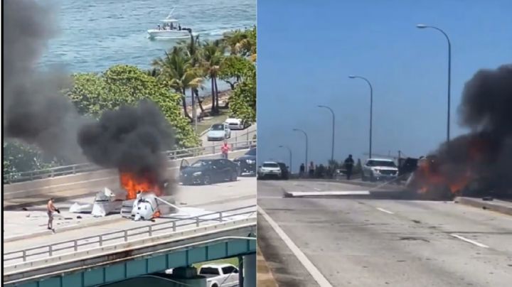 (VIDEOS) Una avioneta cayó sobre un puente en Miami y aplastó un coche