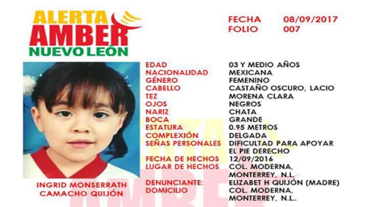 Reactivan Alerta Amber por menor desaparecida en el 2017