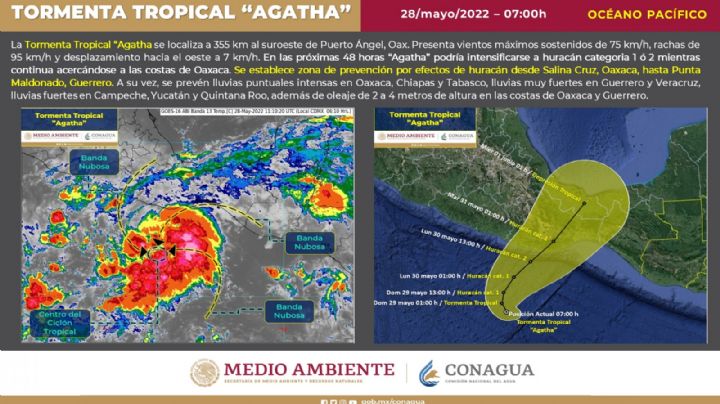 Tormenta tropical 'Agatha' podría volverse huracán el domingo, según NHC y Conagua