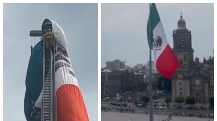 (VIDEO) Bomberos ‘rescatan’ bandera del Zócalo CDMX tras quedar atorada en asta