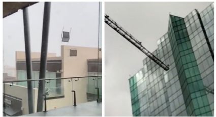 (VIDEOS) Fuertes vientos en Hermosillo: sillas vuelan y grúa casi choca con edificio