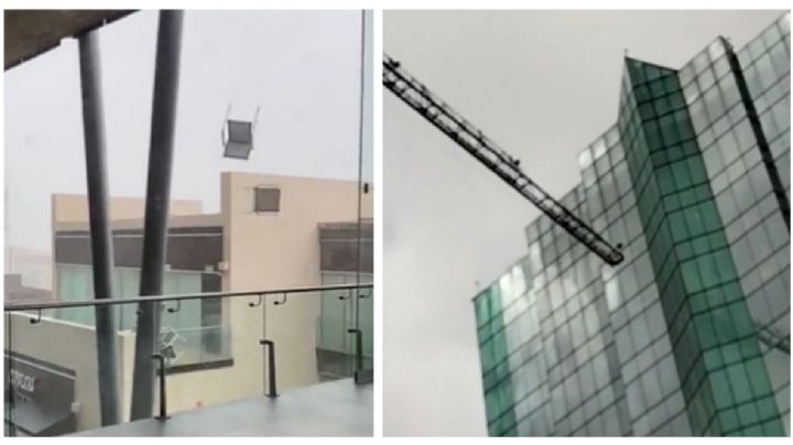 (VIDEOS) Fuertes vientos en Hermosillo: sillas vuelan y grúa casi choca con edificio