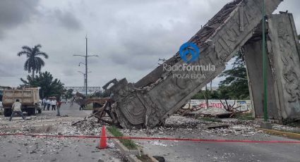 Falta de mantenimiento provoca el desplome del arco de bienvenida en Coatzintla