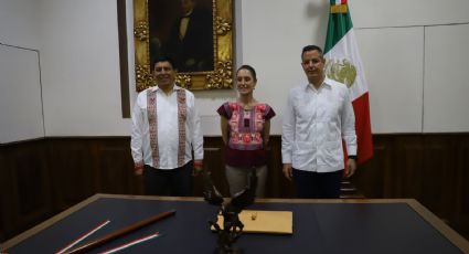 Recibe Alejandro Murat a Claudia Sheinbaum en el Palacio de Gobierno de Oaxaca