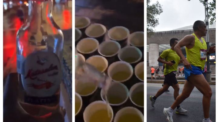 (VIDEO) Maratón CDMX: Hombre se graba poniendo ron a vasos de competidores