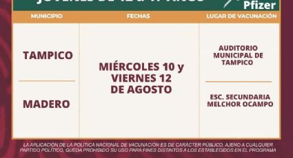 Anuncian en Tampico inicio de aplicación segunda dosis anticovid a niños de 12 a 17 años