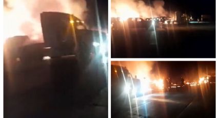 (VIDEO) Arde vía en Tamaulipas: choque de tractocamiones deja una persona calcinada