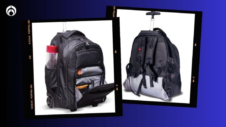 Liverpool vende mochila para laptop con soporte lumbar, rueditas y apartado para termo