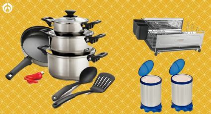 Walmart remata batería de cocina Tramontina ¡incluye escurridor de trastes y basureros gratis!