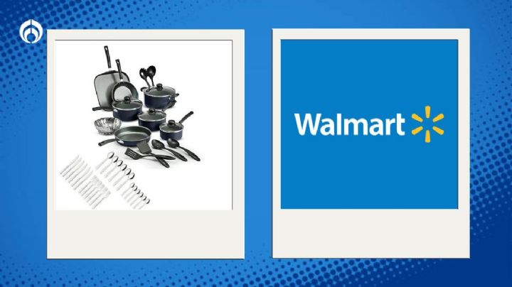 Walmart remata elegante batería de cocina Tramontina azul antiadherente con juego de cubiertos