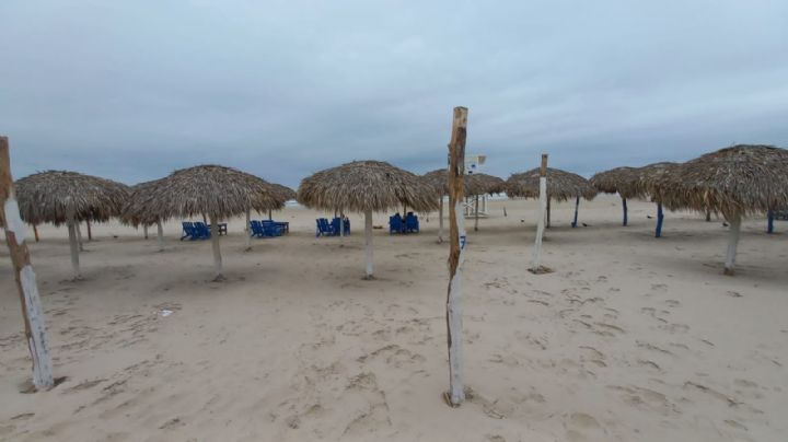 Frente Frío en Madero: palapas de playa Miramar son retiradas ante la llegada de norte en la zona