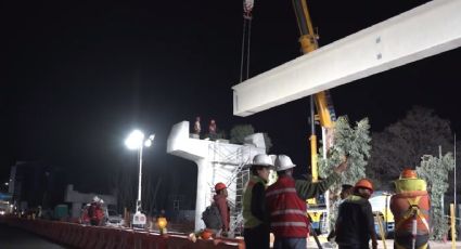 Paseo 5 de Febrero: trabajan en colocación de trabes para el puente en Zaragoza