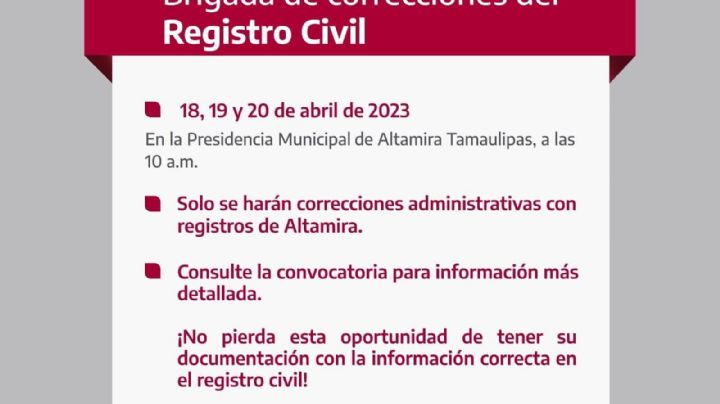 Oficina del Registro Civil de Altamira detecta “muchos errores” en actas de nacimiento