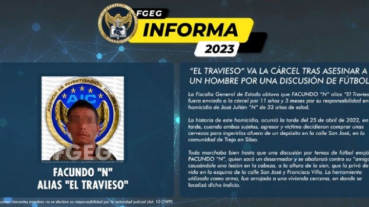 Dan 11 años de prisión a hombre que mató a otro por diferencias de fútbol