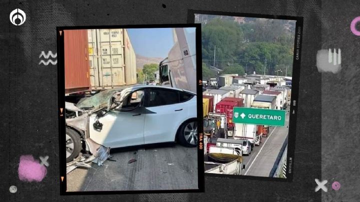 Caos en la México-Querétaro por choque de tráileres; un auto quedó prensado (FOTOS)