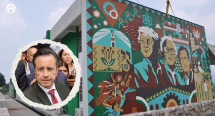 Cuitláhuac García presume sus obras: Devela mural con su 'carita' y con AMLO en Conalep de Veracruz