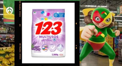 Bodega Aurrera tiene en promoción el detergente en polvo 1-2-3 multiusos