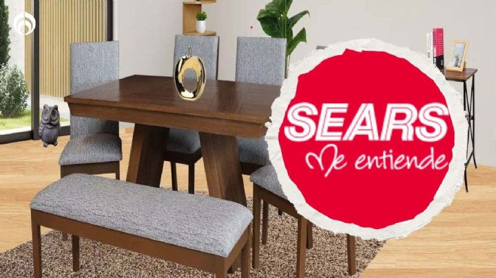 Sears remata comedor de madera de pino con 4 sillas y una banca tapizadas