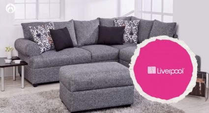 Liverpool rebaja más del 50% a suave sala gris oxford con taburete y cojines