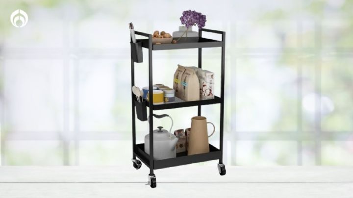 Walmart rebaja carrito organizador de color negro, ideal para poner orden en tu cocina