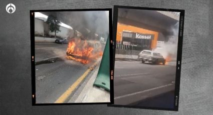 (VIDEO) Fuego se 'traga' una camioneta en plenos carriles centrales de Periférico Norte