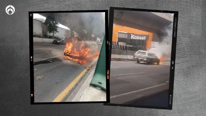 (VIDEO) Fuego se 'traga' una camioneta en plenos carriles centrales de Periférico Norte