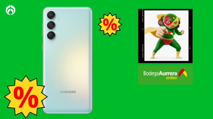 Bodega Aurrera tiene en remate este celular Samsung Galaxy M55; tiene 3 cámaras y es de color verde