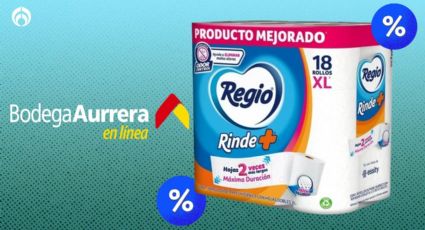 Bodega Aurrera remata paquete de 18 rollos XL de papel de baño Regio Rinde+, extra resistente y suave