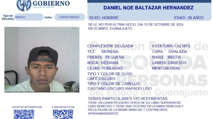 ¡Ayúdalo a regresar a casa! Daniel Noé Baltazar Hernández desapareció en Guanajuato