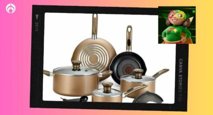 Bodega Aurrera liquida batería de cocina T-Fal en un precioso color bronce de 14 piezas (y colador)