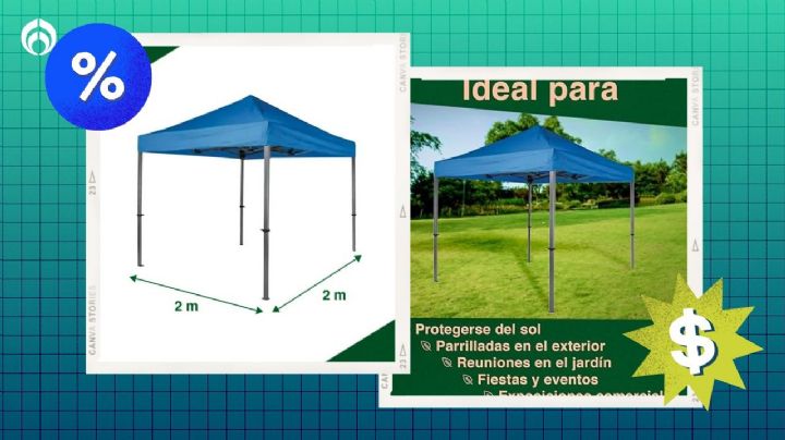 La carpa azul plegable, impermeable y resistente a los rayos del sol que Bodega Aurrera está rematando