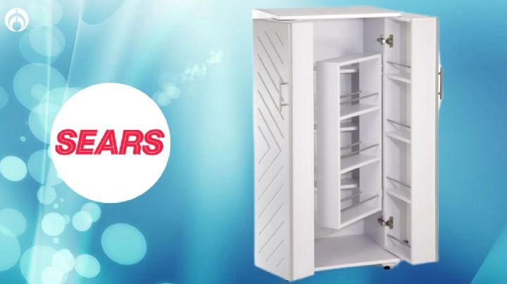 Sears liquida alacena inteligente con despensero y accesorio giratorio; ¡soporta un microondas!