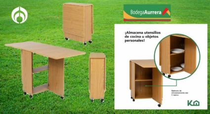 Bodega Aurrera vende ‘regalada’ esta mesa plegable, para comedor o negocio ¡con espacio para guardar cosas!