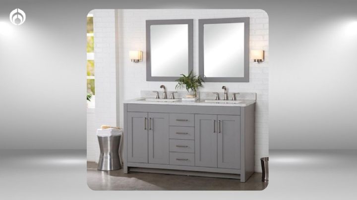 Home Depot aplica descuentazo al mueble para lavabo doble de mármol y gabinetes elegantes