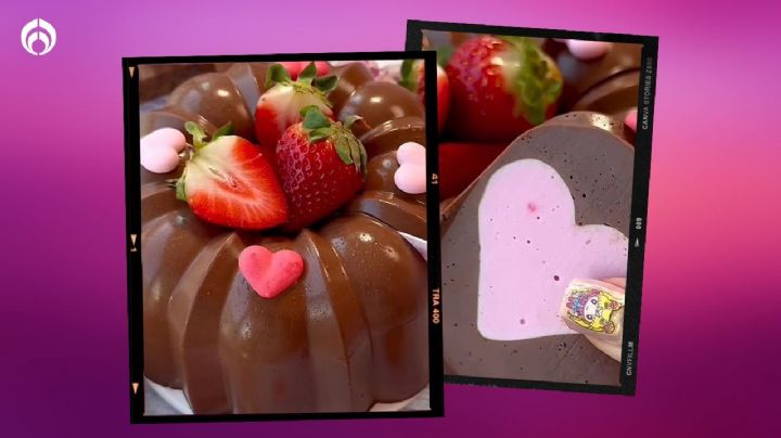 Así puedes hacer una rica gelatina de queso philadelphia con chocolate y corazones de fresa