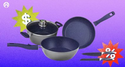 ¿De qué material es la batería de cocina FlavorStone con descuentote de más de $3,000 en Walmart?